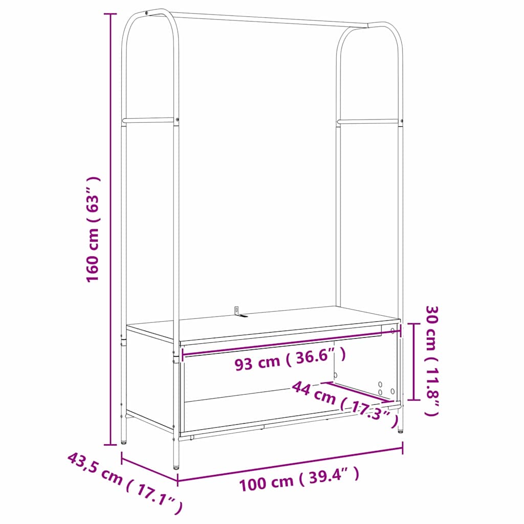 Perchero para ropa Gris 100 x 44 x 160 cm Madera de ingeniería