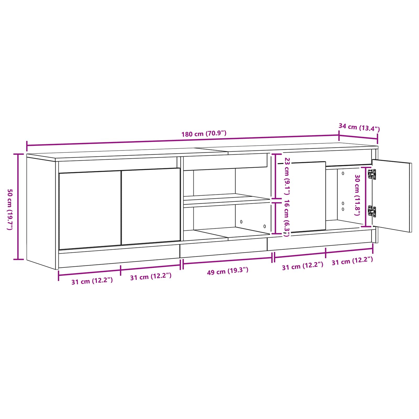 Unidades de TV 2 pcs Marrón 180 x 34 x 50 cm