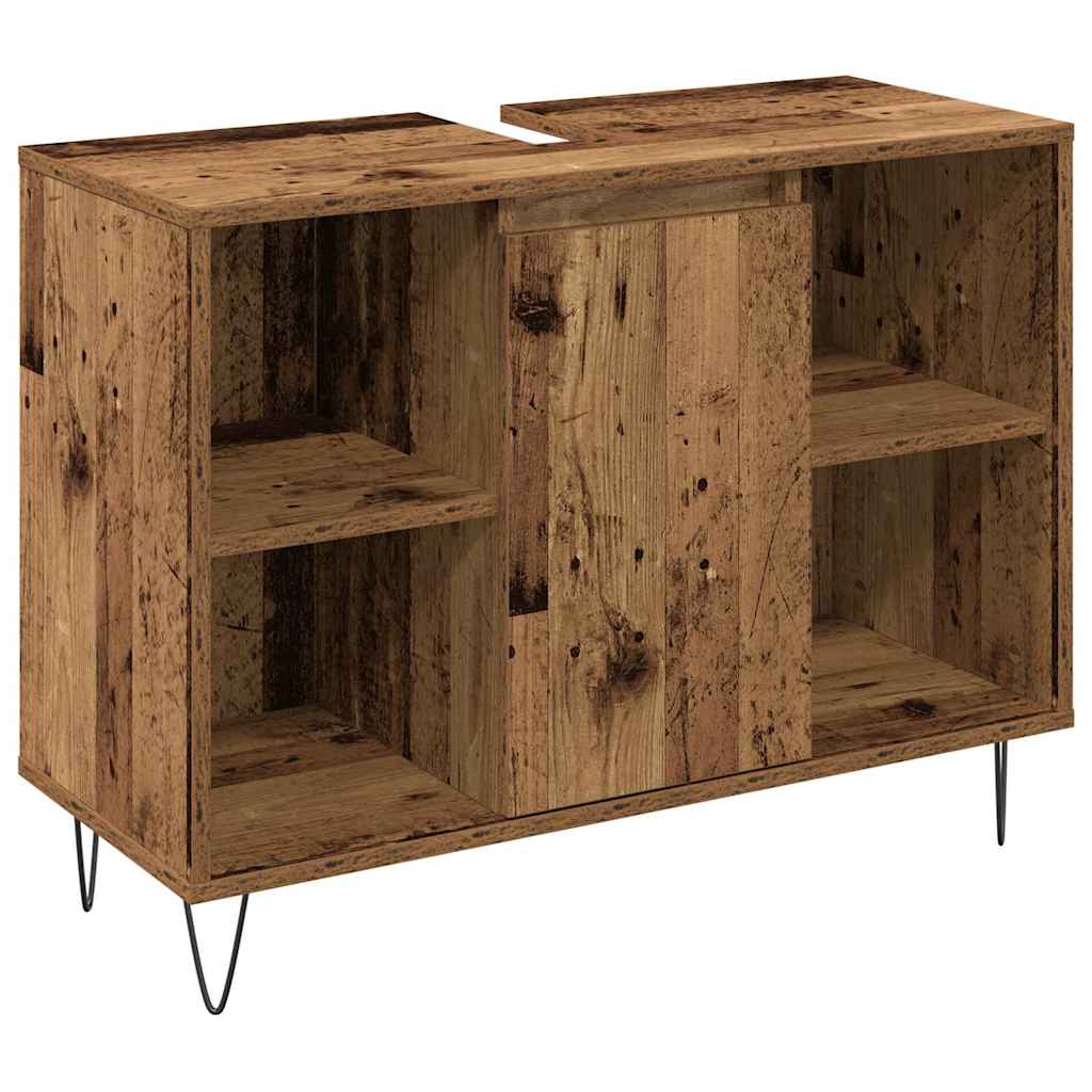 Juego de muebles de baño con estante 3 pcs Madera Vieja