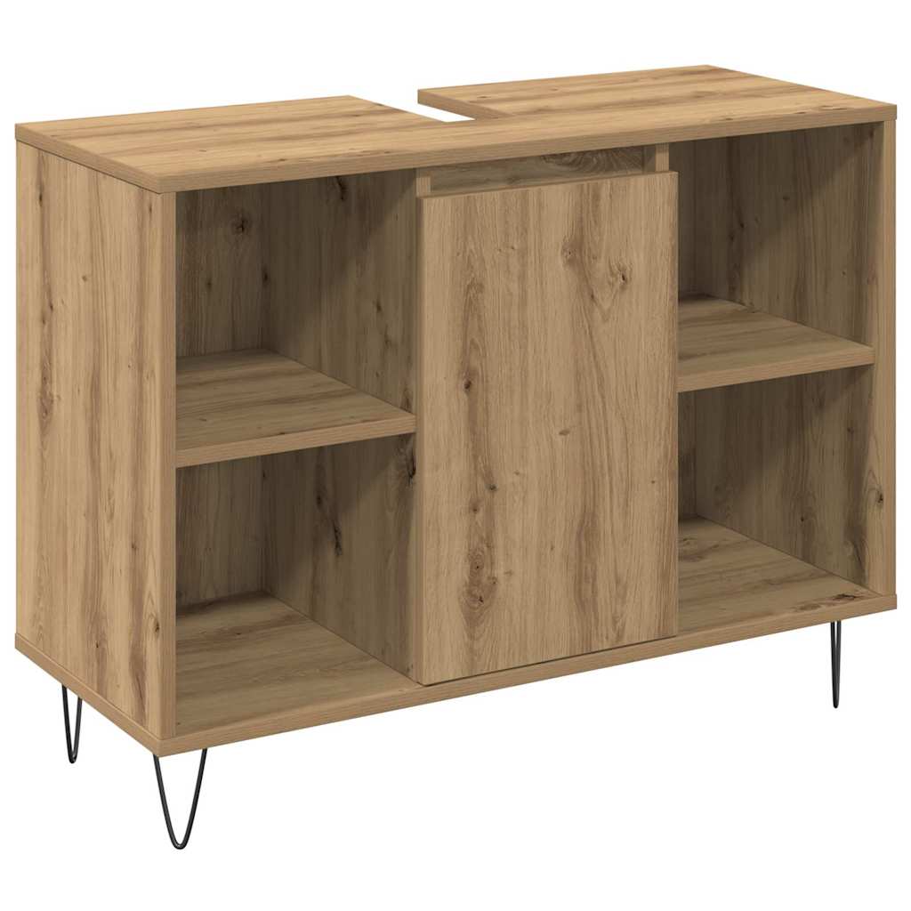 Juego de muebles de baño con estante 3 pcs Roble artesanal