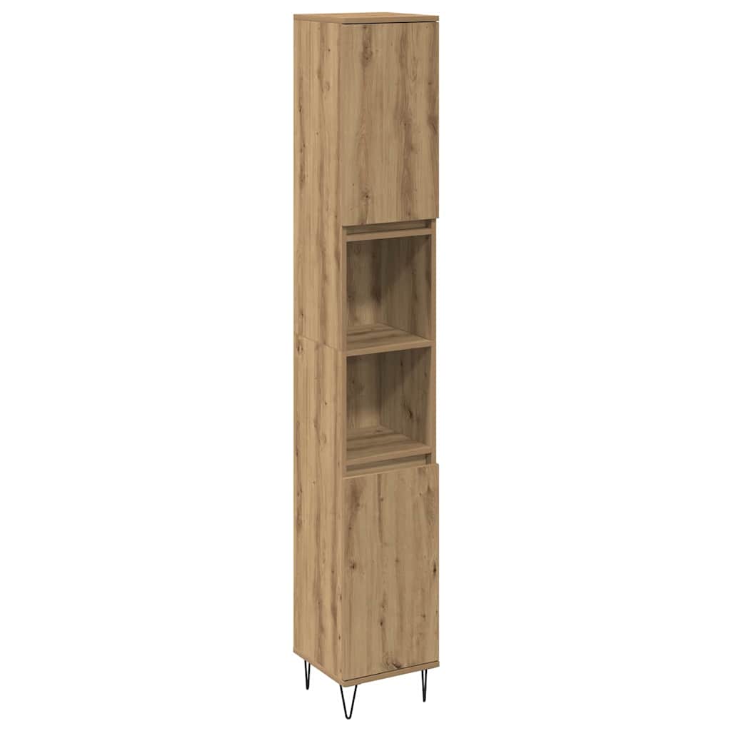 Juego de muebles de baño con estante 3 pcs Roble artesanal