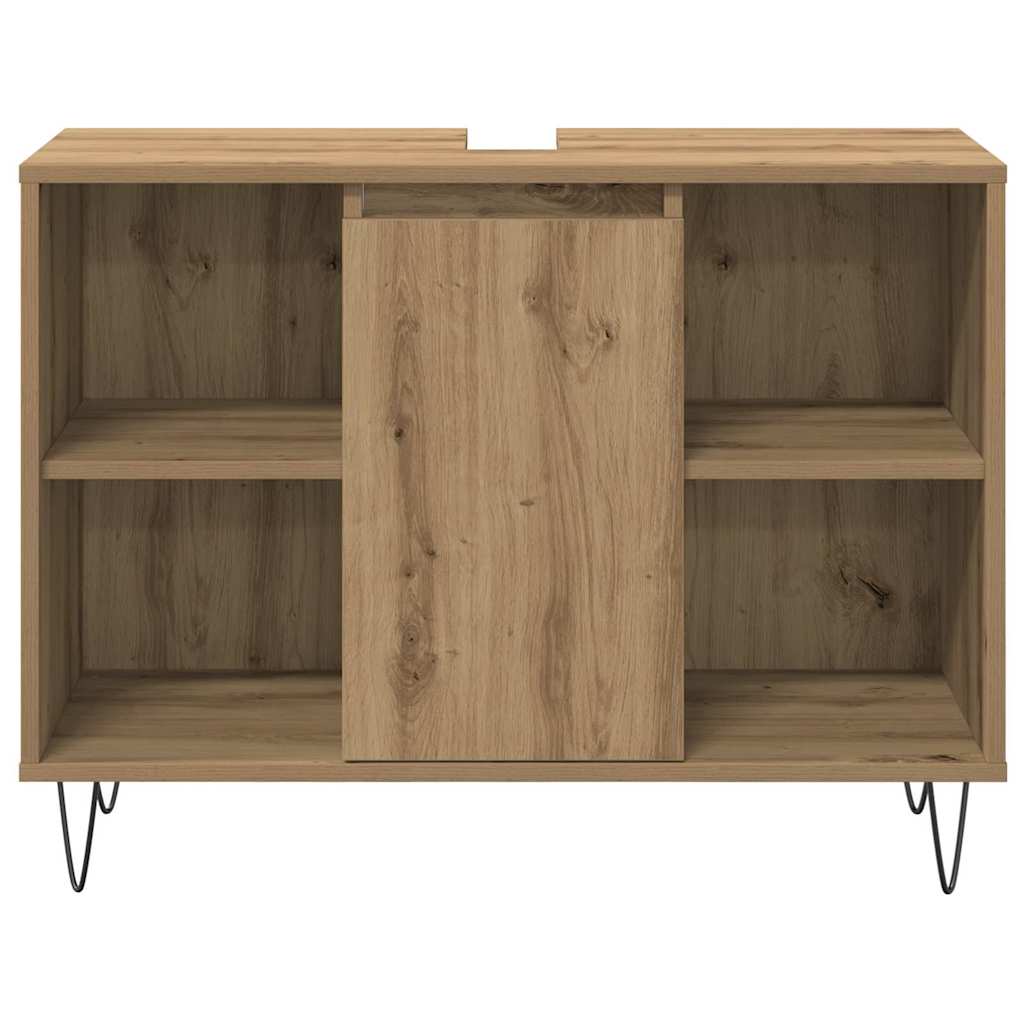 Juego de muebles de baño con estante 3 pcs Roble artesanal