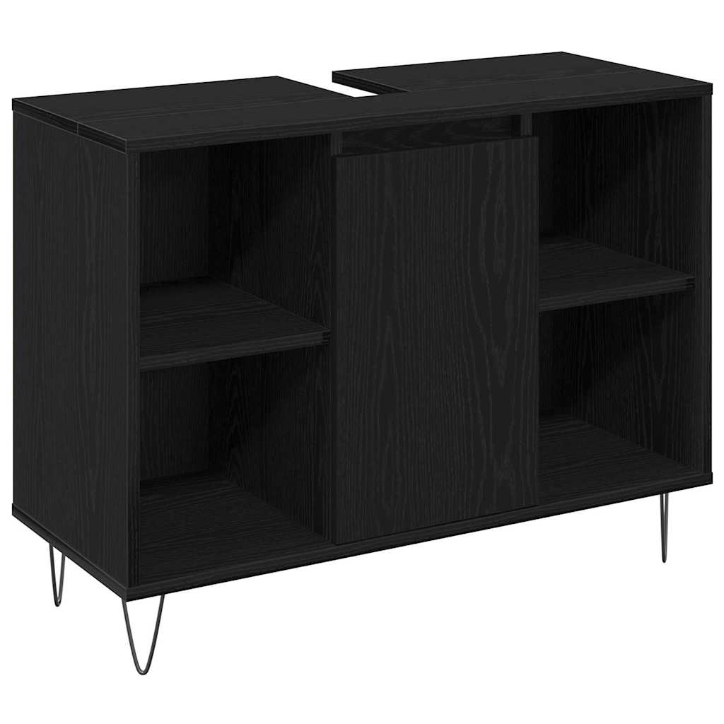 Juego de muebles de baño 3 pcs Roble Negro Madera contrachapada