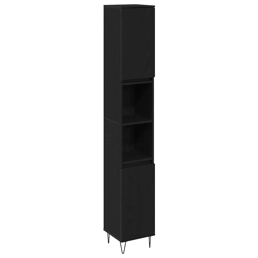 Juego de muebles de baño 3 pcs Roble Negro Madera contrachapada