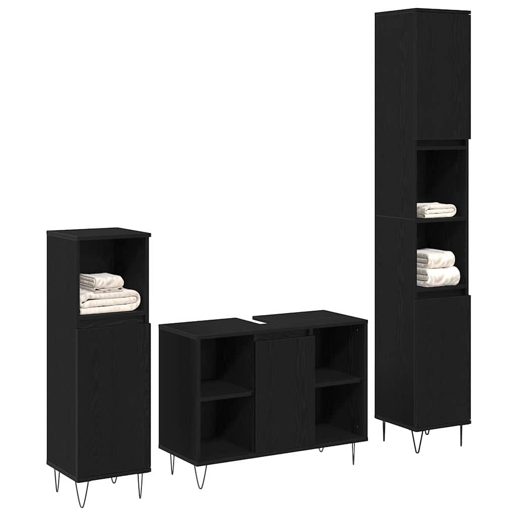 Juego de muebles de baño 3 pcs Roble Negro Madera contrachapada