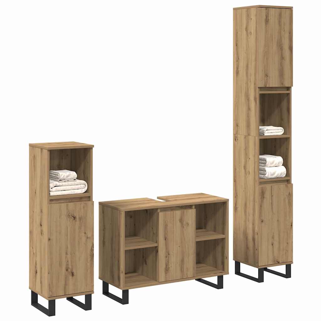 Juego de muebles de baño 3 pcs Marrón Madera contrachapada