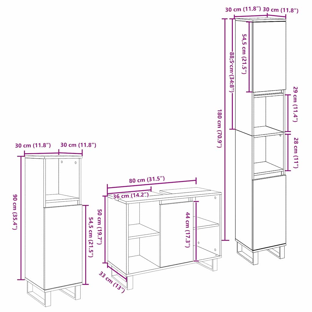 Juego de muebles de baño 3 pcs Marrón Madera contrachapada