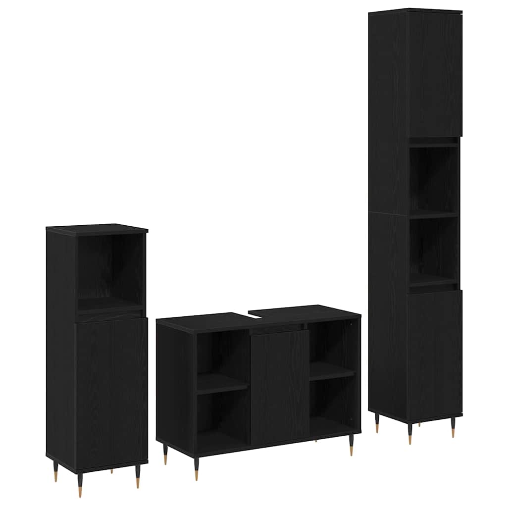 Juego de muebles de baño 3 pcs Roble Negro Madera contrachapada