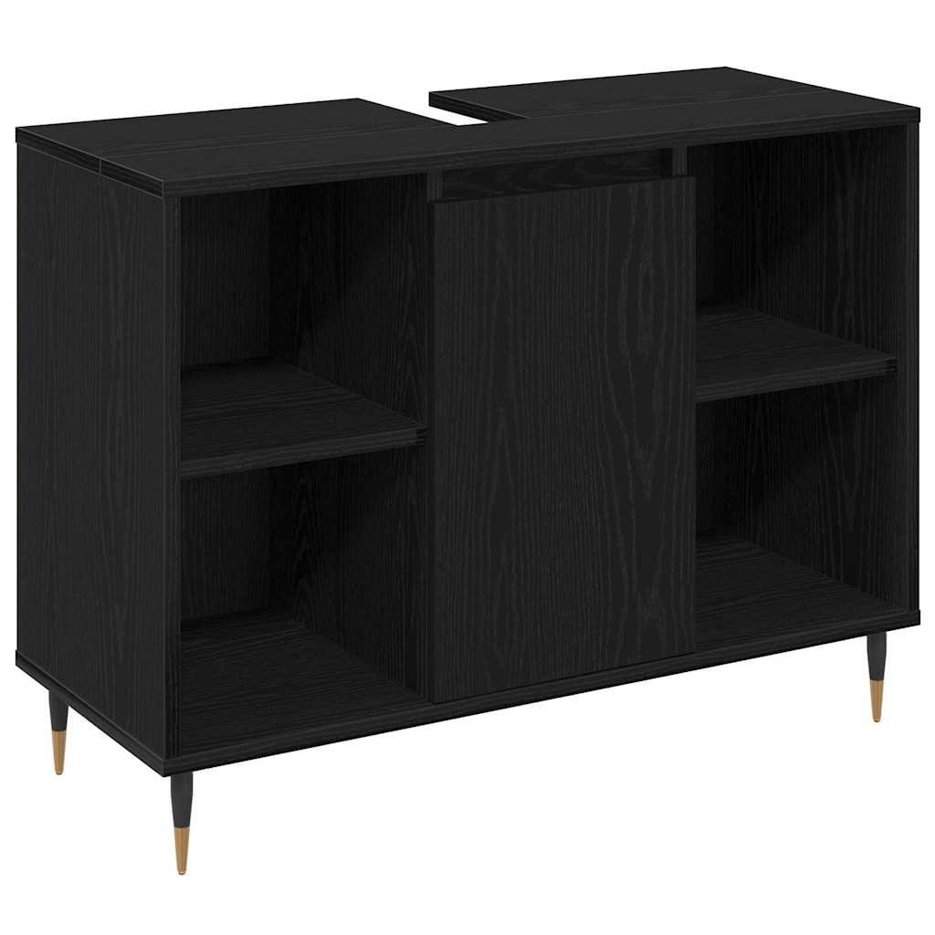 Juego de muebles de baño 3 pcs Roble Negro Madera contrachapada