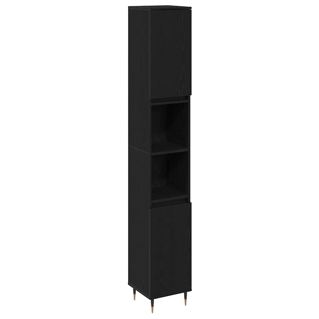 Juego de muebles de baño 3 pcs Roble Negro Madera contrachapada