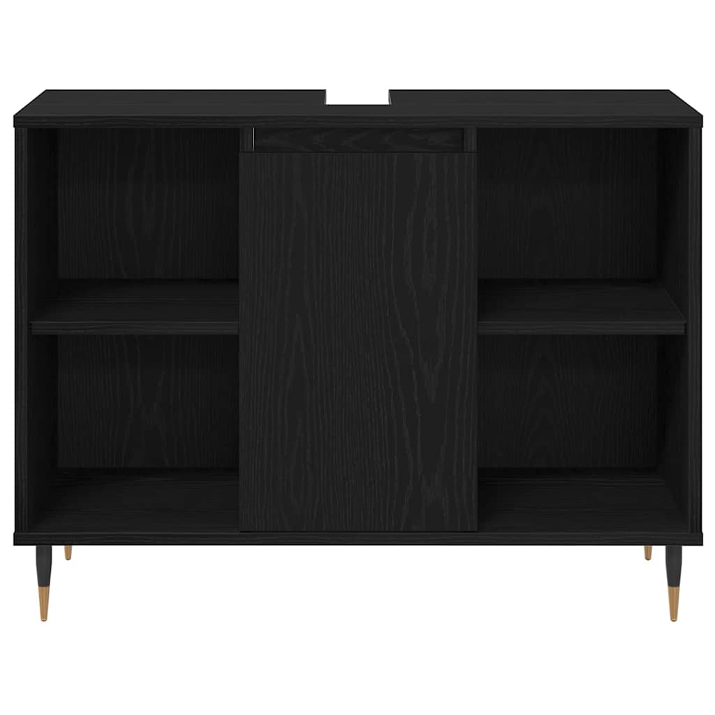 Juego de muebles de baño 3 pcs Roble Negro Madera contrachapada