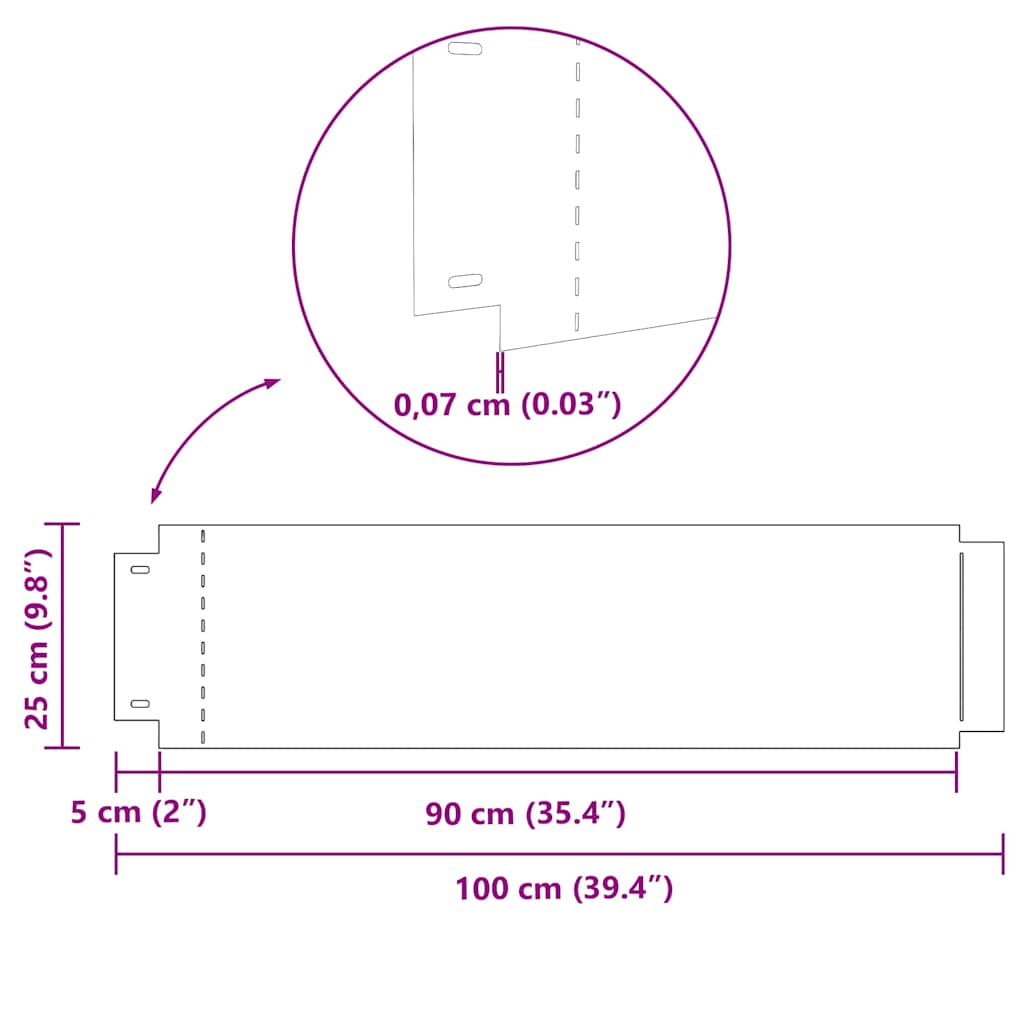 Borduras para césped 10 pcs Plateado 100 x 25 x 0,07 cm