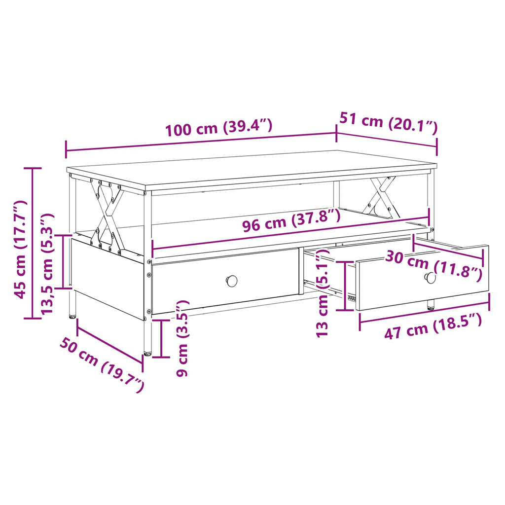 Mesa de Café Madera vieja 100 x 51 x 45 cm Madera contrachapada