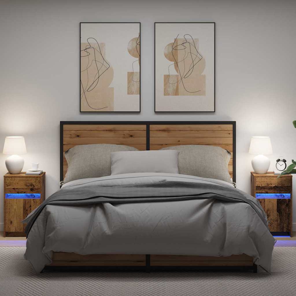 Armario de Noche LED 2 pcs Madera vieja 38 x 34 x 61 cm