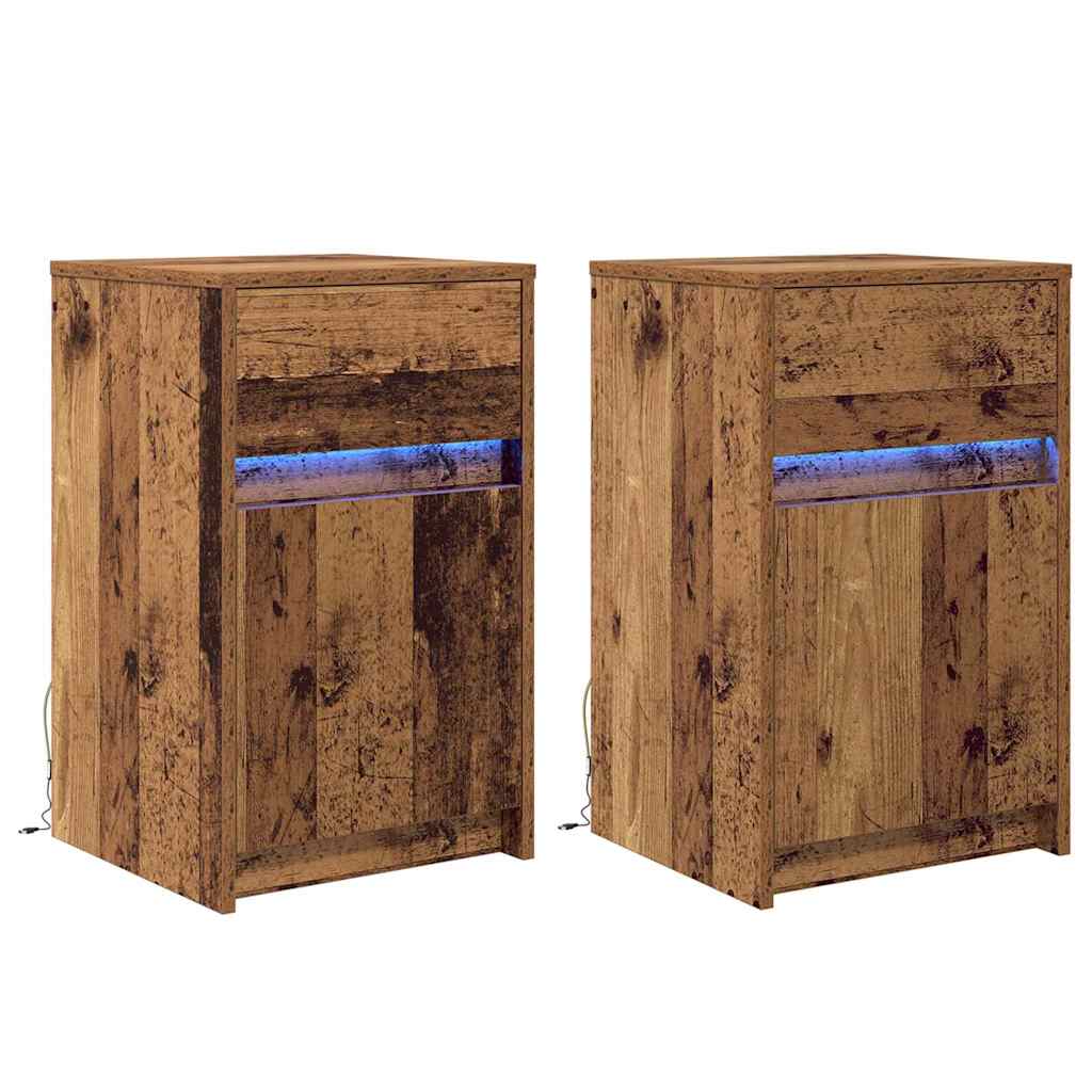 Armario de Noche LED 2 pcs Madera vieja 38 x 34 x 61 cm