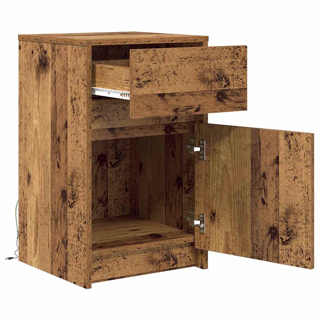 Armario de Noche LED 2 pcs Madera vieja 38 x 34 x 61 cm