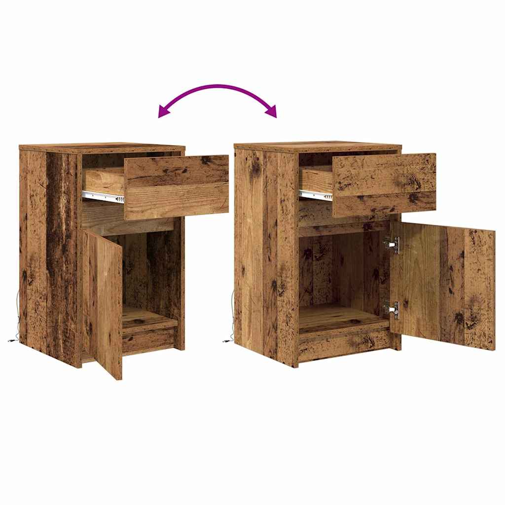 Armario de Noche LED 2 pcs Madera vieja 38 x 34 x 61 cm