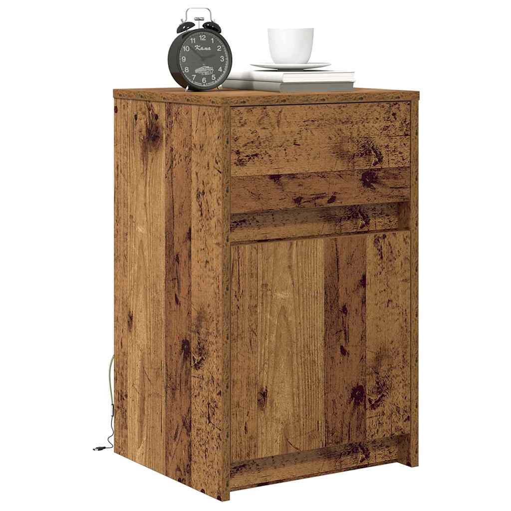 Armario de Noche LED 2 pcs Madera vieja 38 x 34 x 61 cm