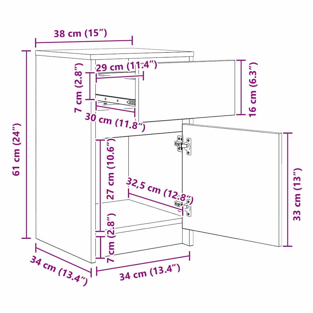 Armario de Noche LED 2 pcs Madera vieja 38 x 34 x 61 cm