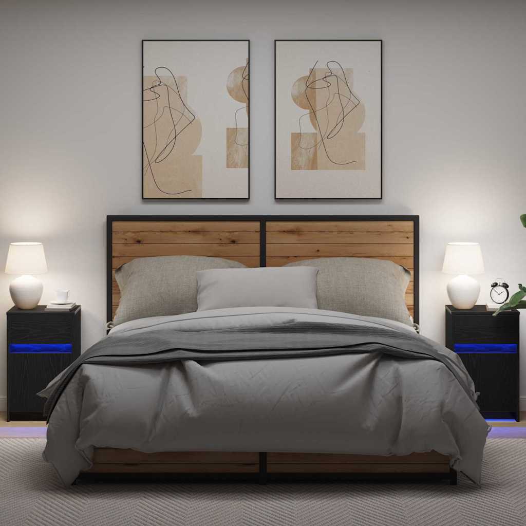 Armario de Noche LED 2 pcs Madera vieja 38 x 34 x 61 cm