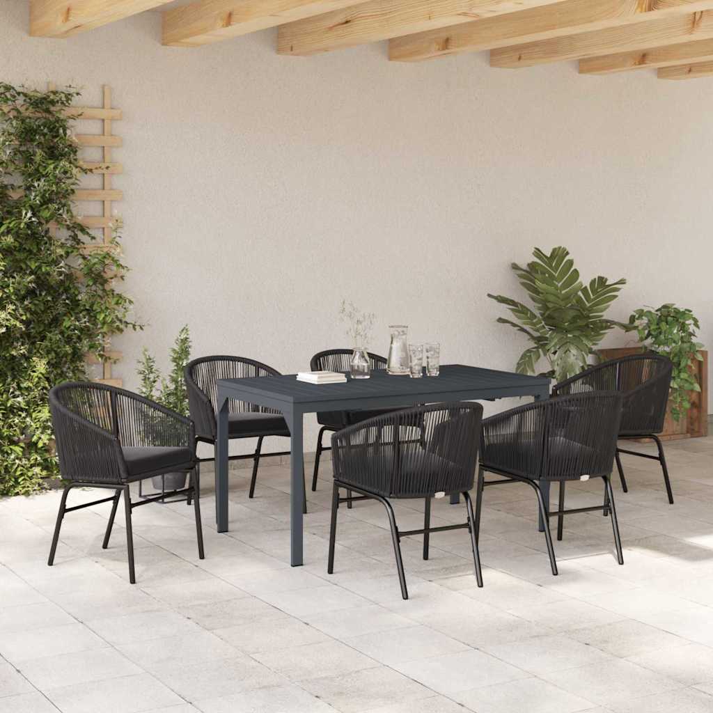 Conjunto de Comedor de Jardín 7 pcs Negro ratán sintético