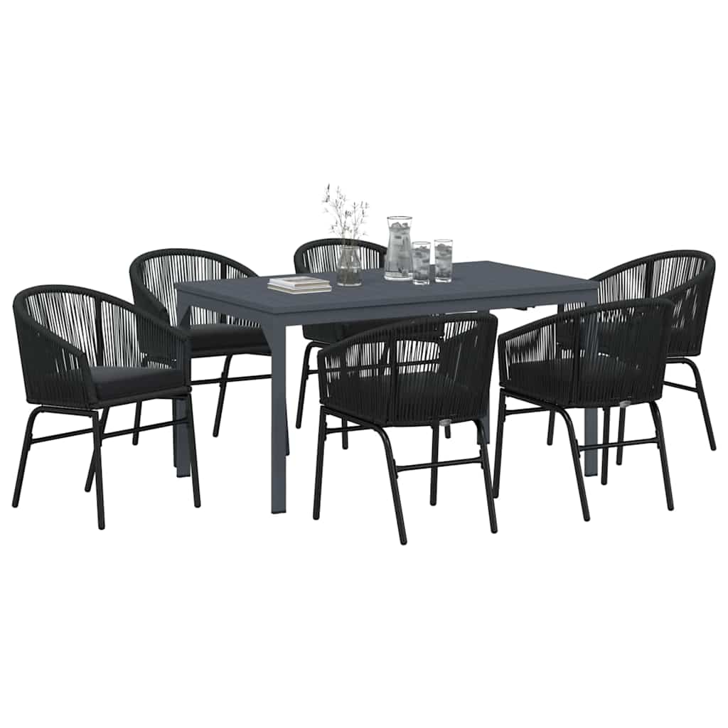 Conjunto de Comedor de Jardín 7 pcs Negro ratán sintético