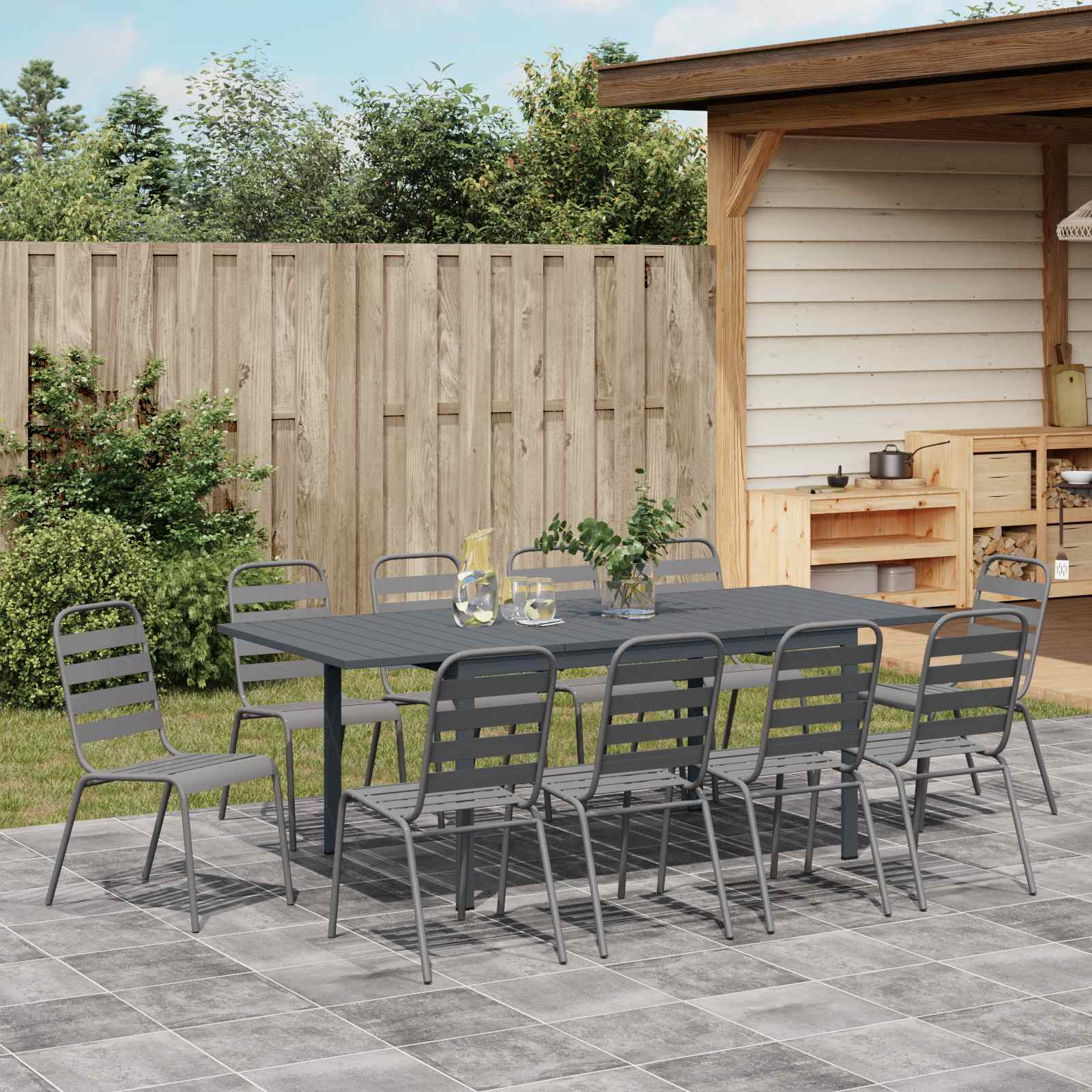 Conjunto de Comedor de Jardín 11 pcs Antracita