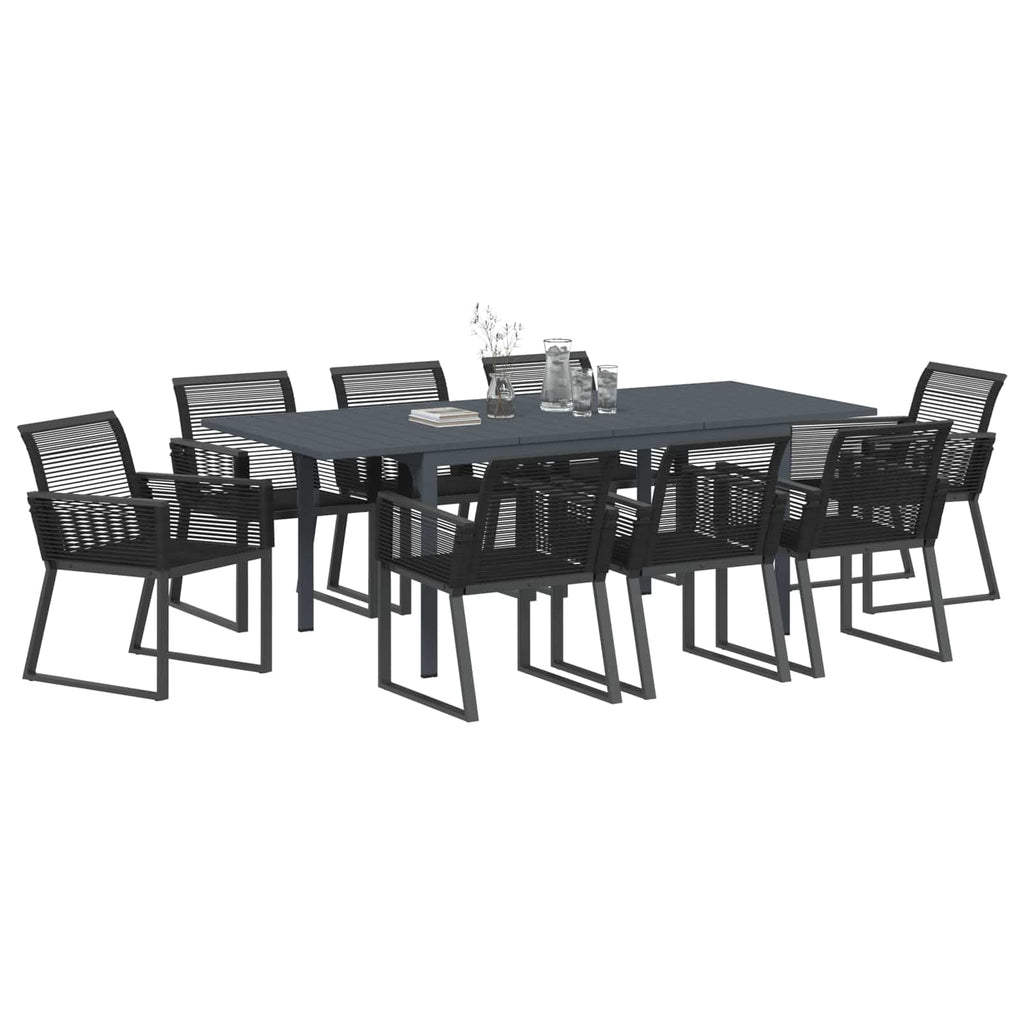 Conjunto de Comedor de Jardín 9 pcs Negro ratán sintético