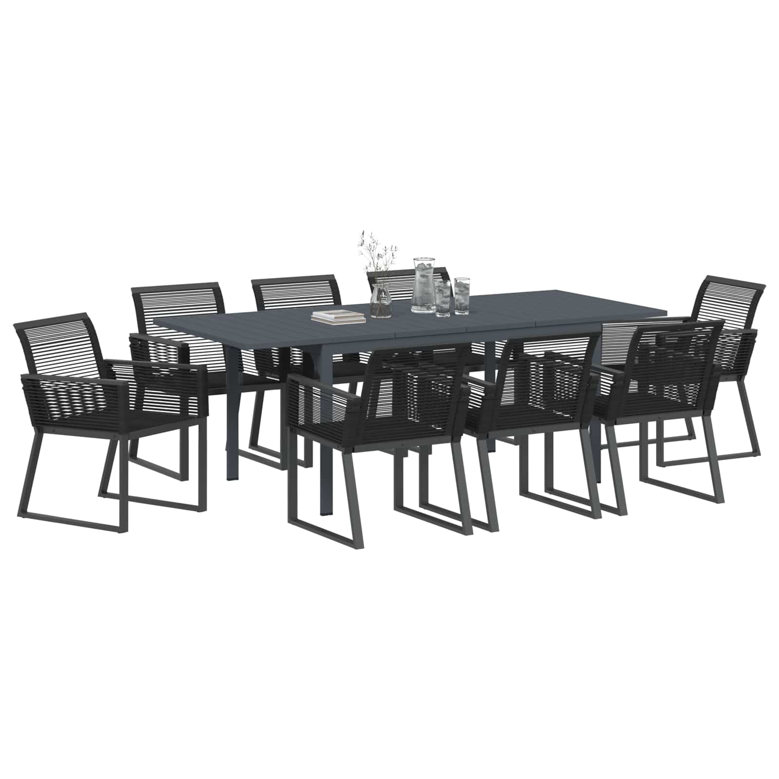 Conjunto de Comedor de Jardín 9 pcs Negro ratán sintético