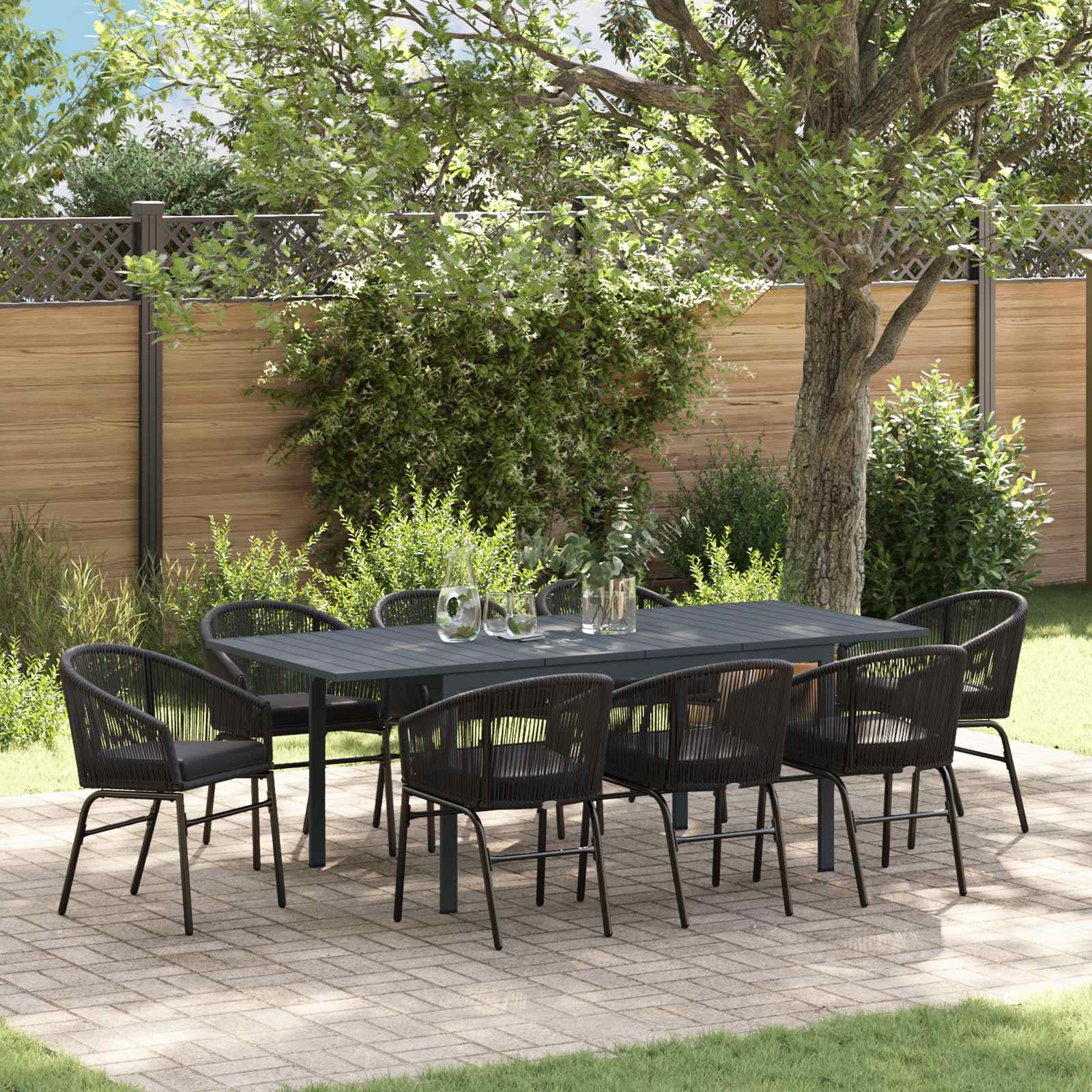 Conjunto de Comedor de Jardín 9 pcs Negro ratán sintético
