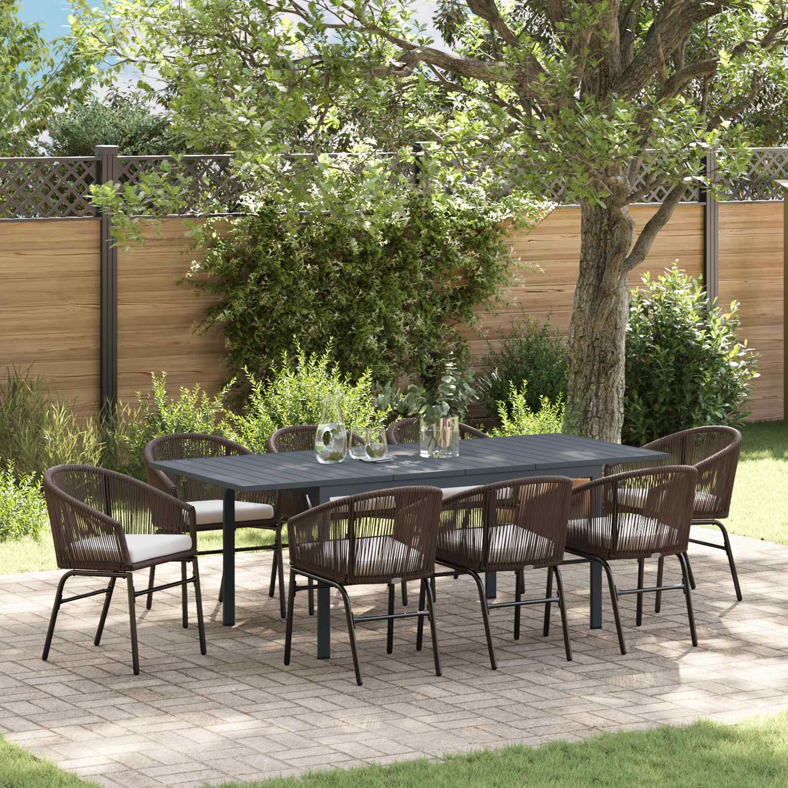 Conjunto de Comedor de Jardín 9 pcs Gris y Negro Ratán