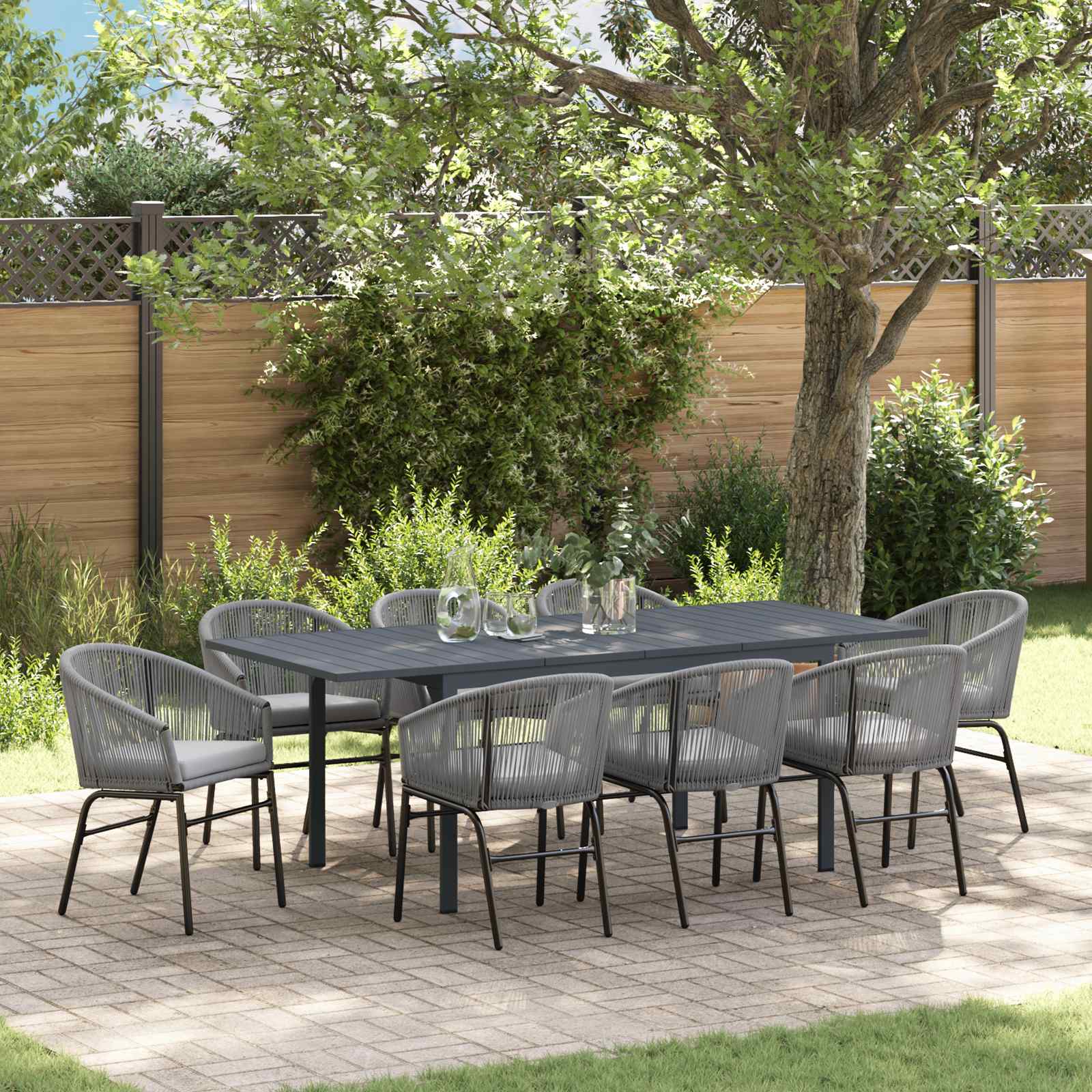 Conjunto de Comedor de Jardín 9 pcs Gris ratán sintético
