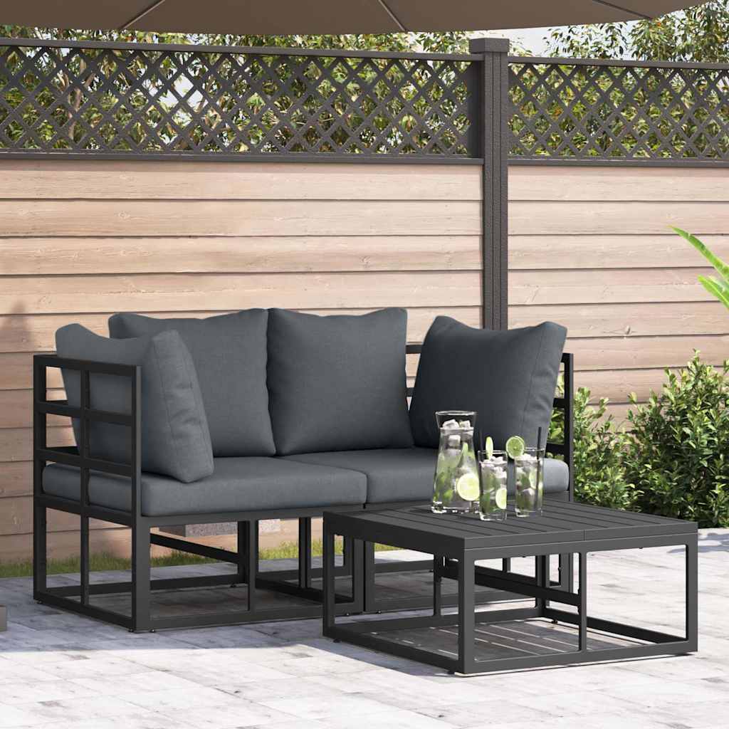 Conjunto de sofás de jardín 3 pcs Negro Metal