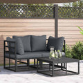 Conjunto de sofás de jardín 3 pcs Negro Metal