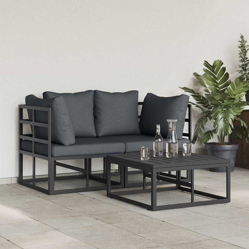 Conjunto de sofás de jardín 3 pcs Negro Metal