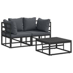 Conjunto de sofás de jardín 3 pcs Negro Metal