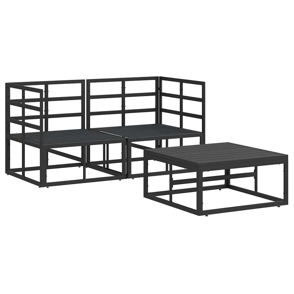 Conjunto de sofás de jardín 3 pcs Negro Metal