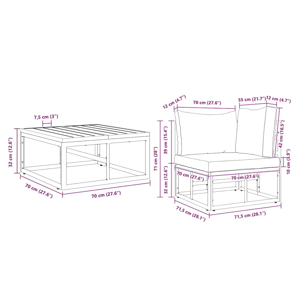 Conjunto de sofás de jardín 3 pcs Negro Metal
