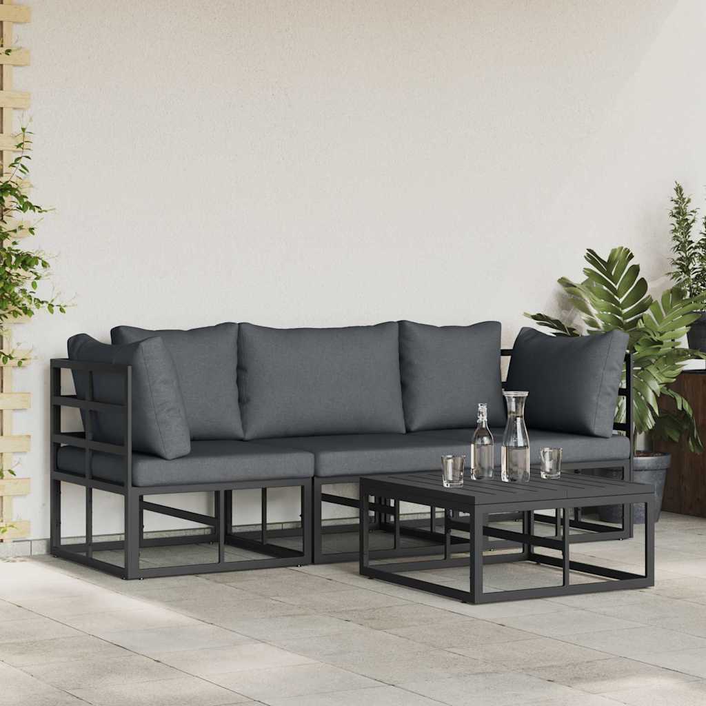 Conjunto de sofás de jardín 4 pcs Negro Metal