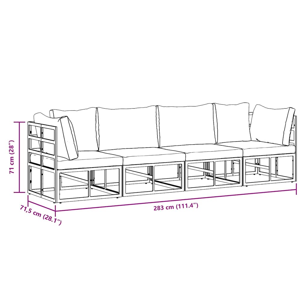 Conjunto de sofás de jardín 4 pcs Negro Metal