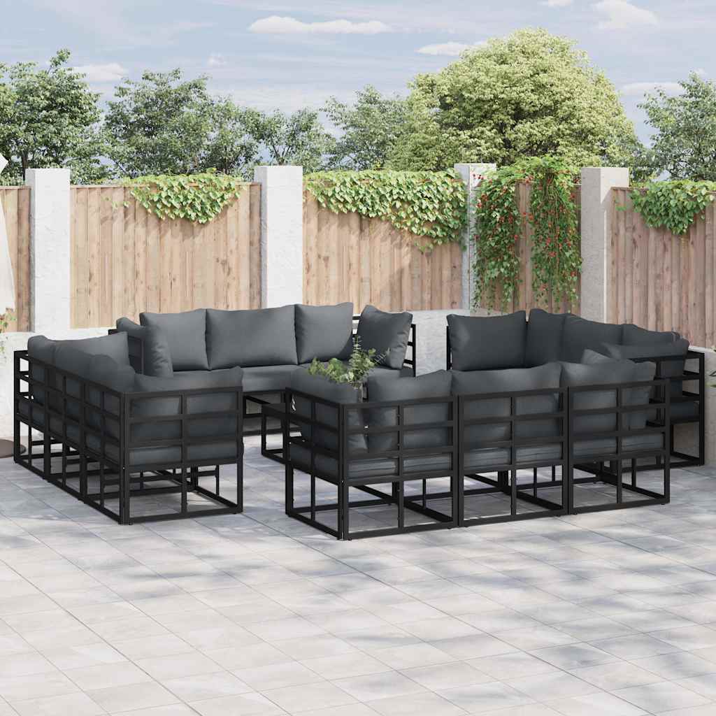 Conjunto de sofás de jardín 12 pcs Negro Metal