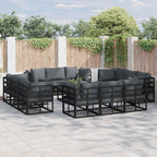 Conjunto de sofás de jardín 12 pcs Negro Metal