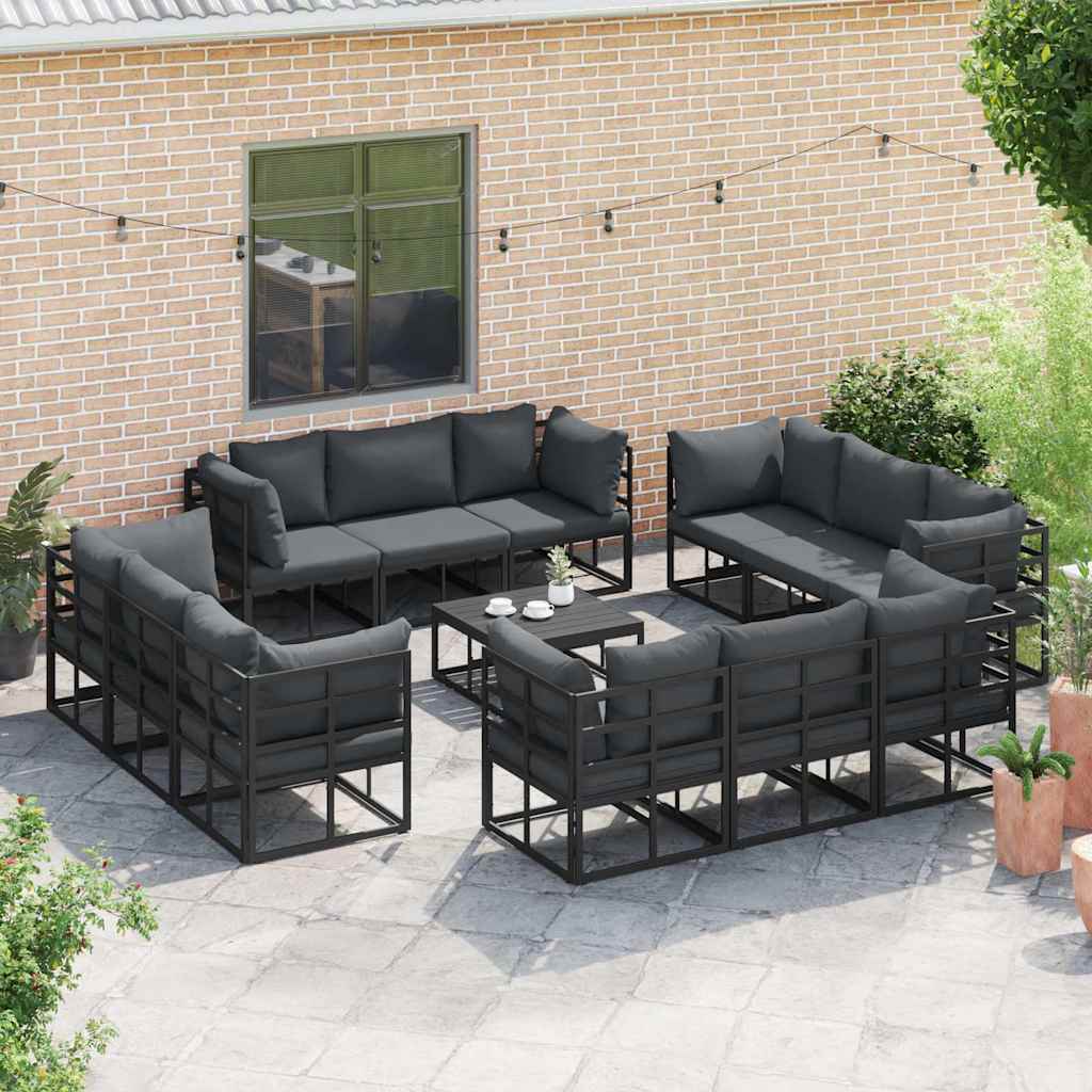 Conjunto de sofás de jardín 12 pcs Negro Metal