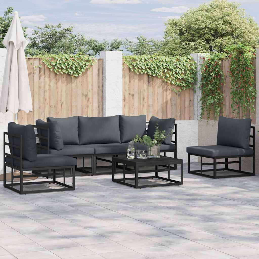 Conjunto de sofás de jardín con cojín 5 pcs Negro Aluminio