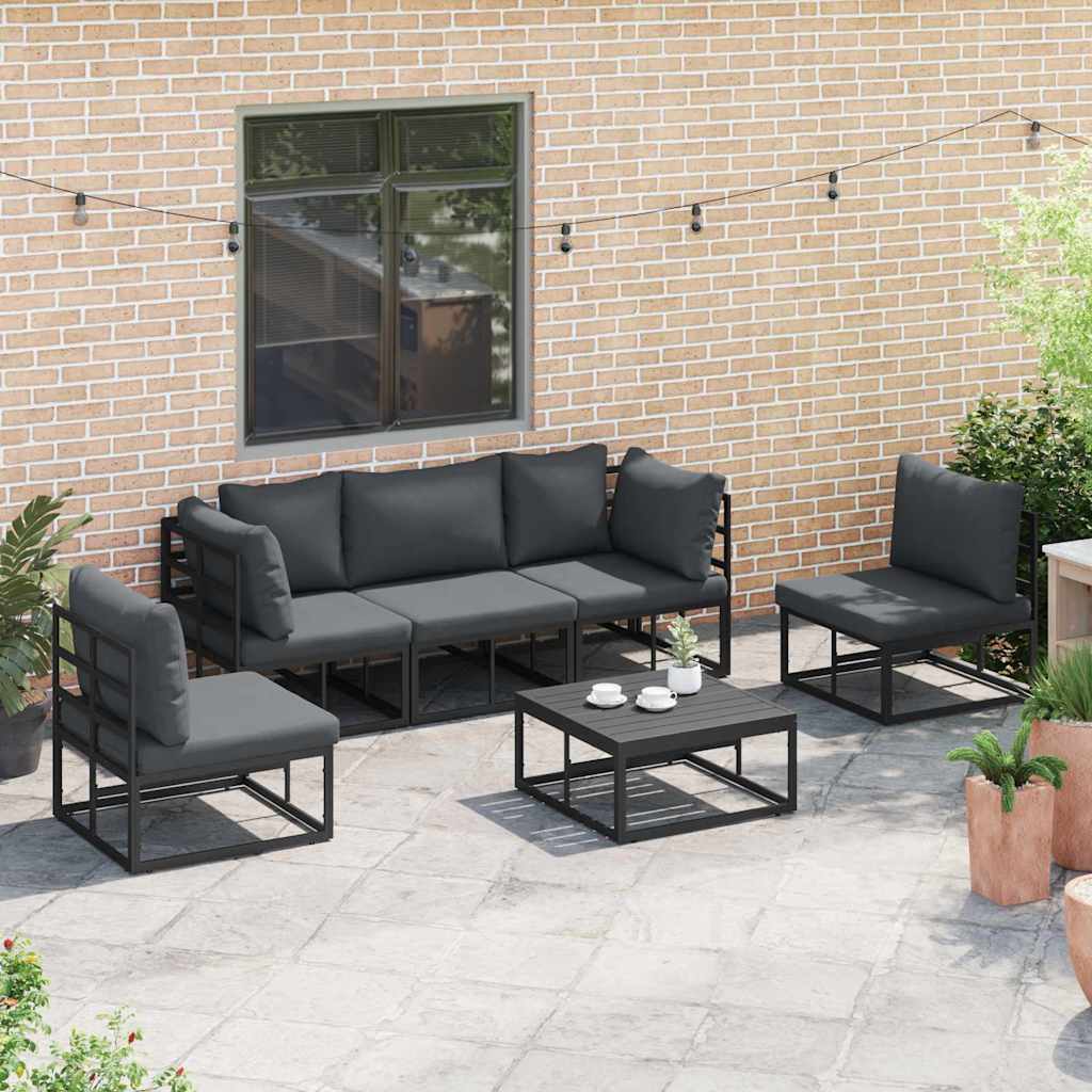 Conjunto de sofás de jardín con cojín 5 pcs Negro Aluminio