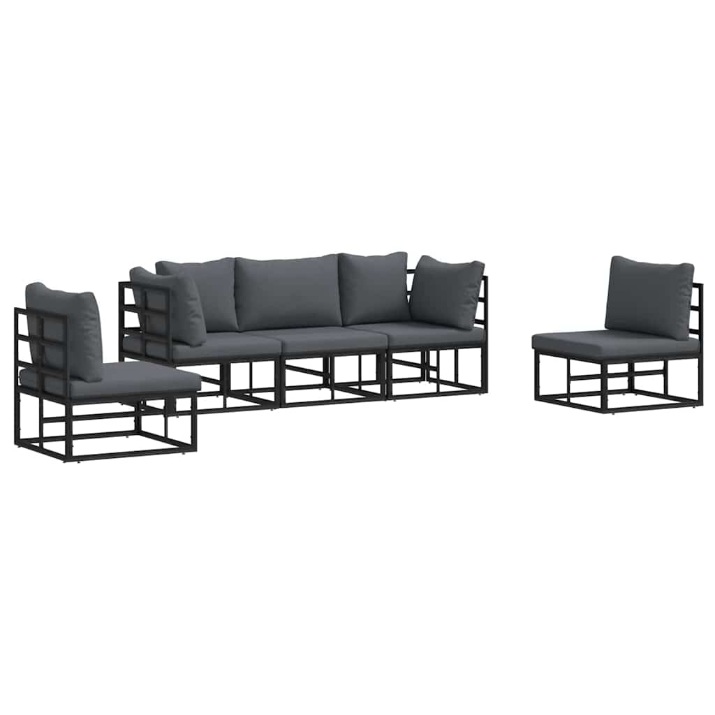 Conjunto de sofás de jardín con cojín 5 pcs Negro Aluminio