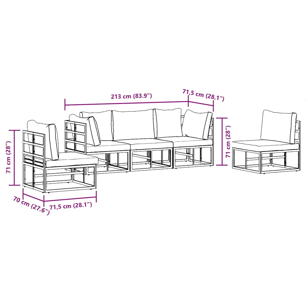 Conjunto de sofás de jardín con cojín 5 pcs Negro Aluminio