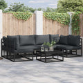 Conjunto de sofás de jardín con cojín 6 pcs Negro Aluminio