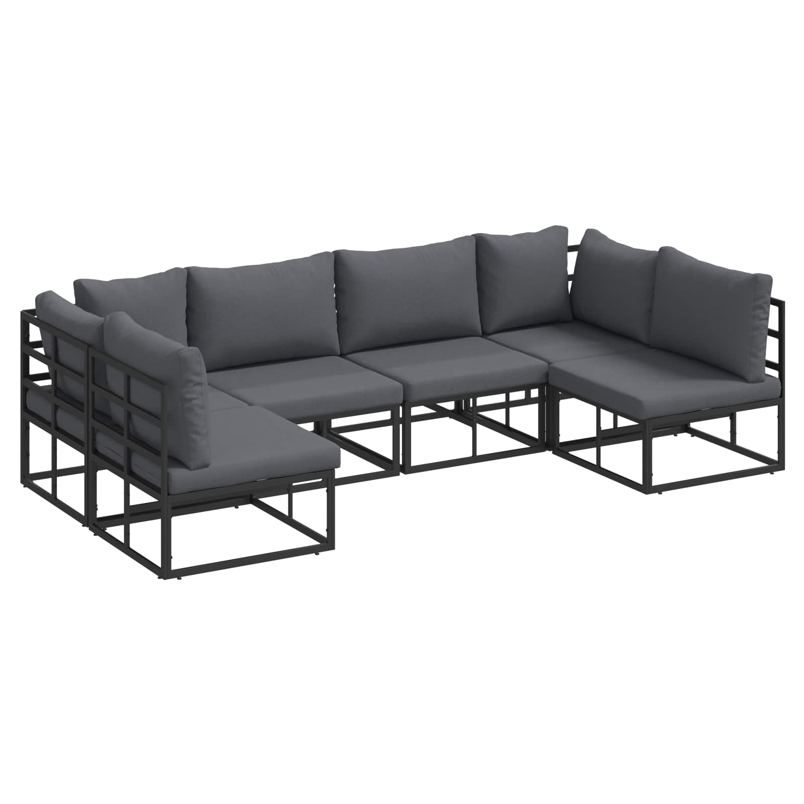 Conjunto de sofás de jardín con cojín 6 pcs Negro Aluminio