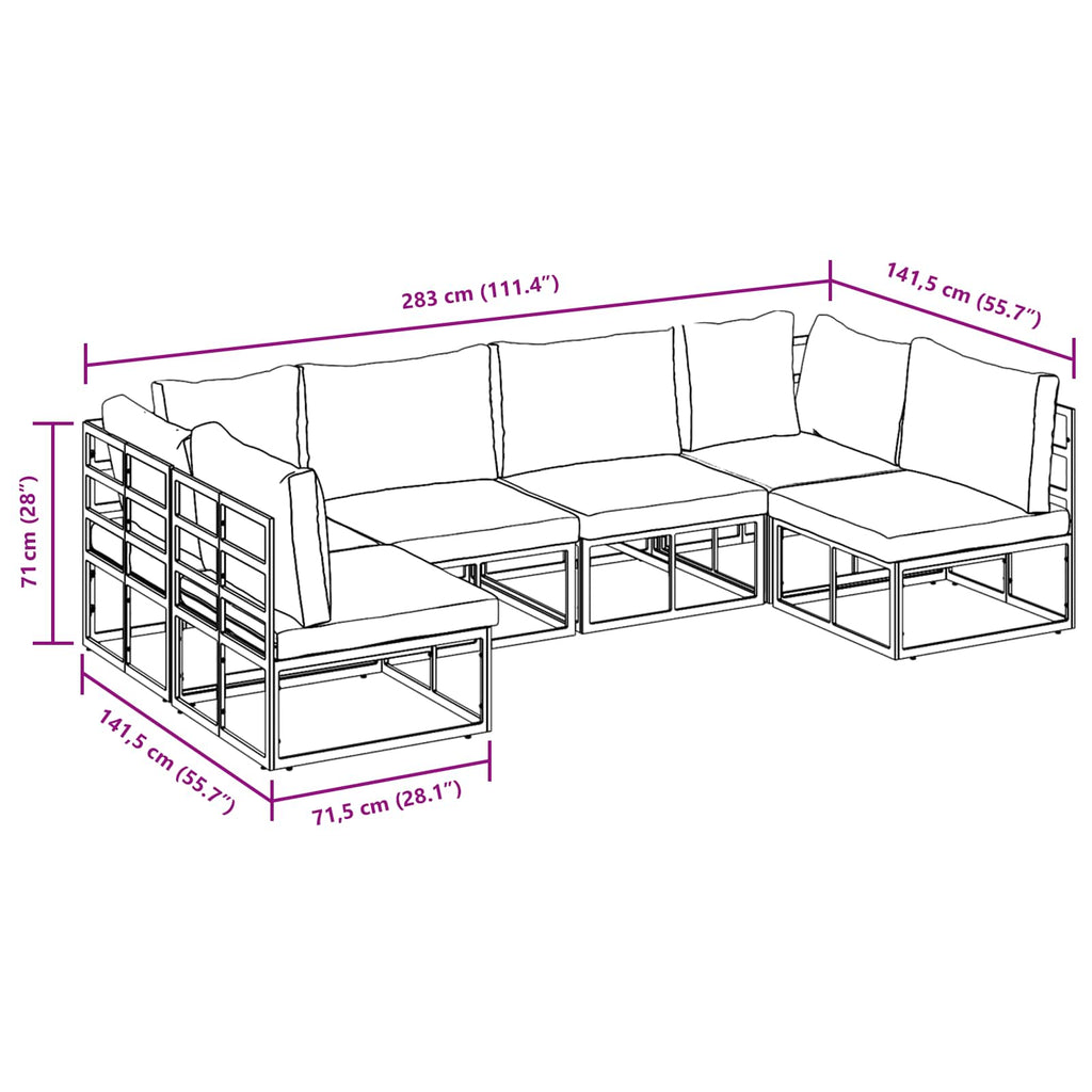 Conjunto de sofás de jardín con cojín 6 pcs Negro Aluminio